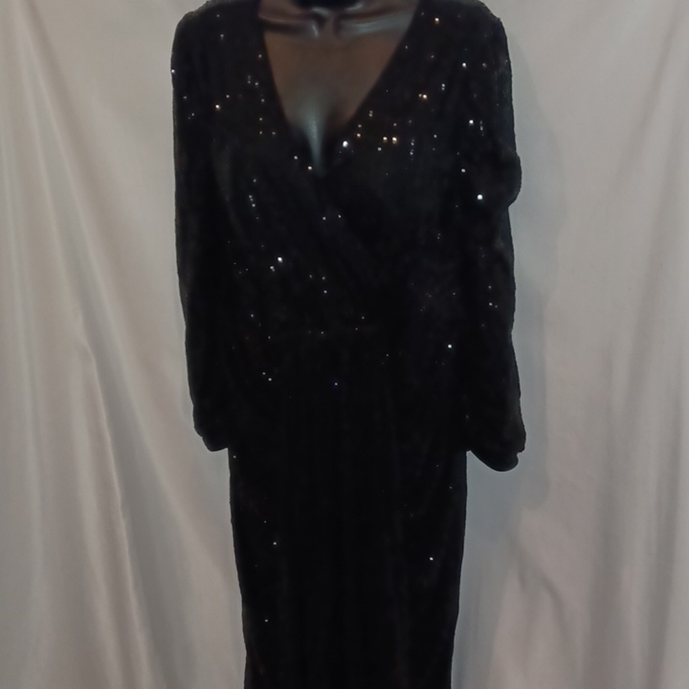 Giffniseti Glittering Sequin Black Long Sleeve Dress, Sz XL, 21" PTP